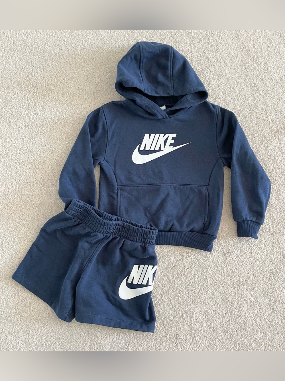 Nike Club Hdr Navy Blue Hoodie Sweatshirt Short Set, Sz 4T